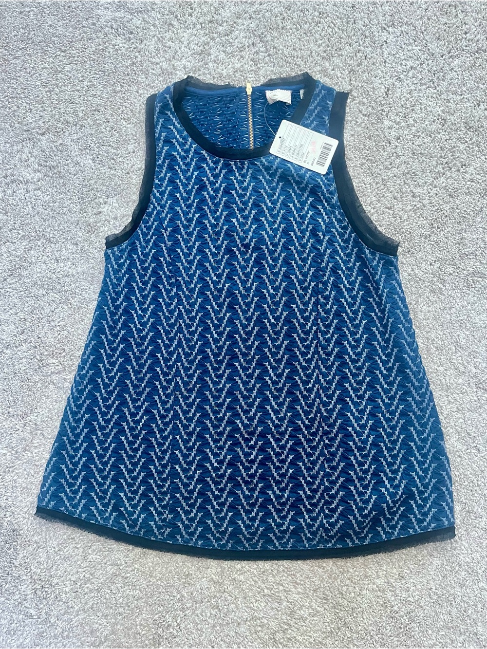 Anthropologie Blue Chevron Knit Tank with Black Trim